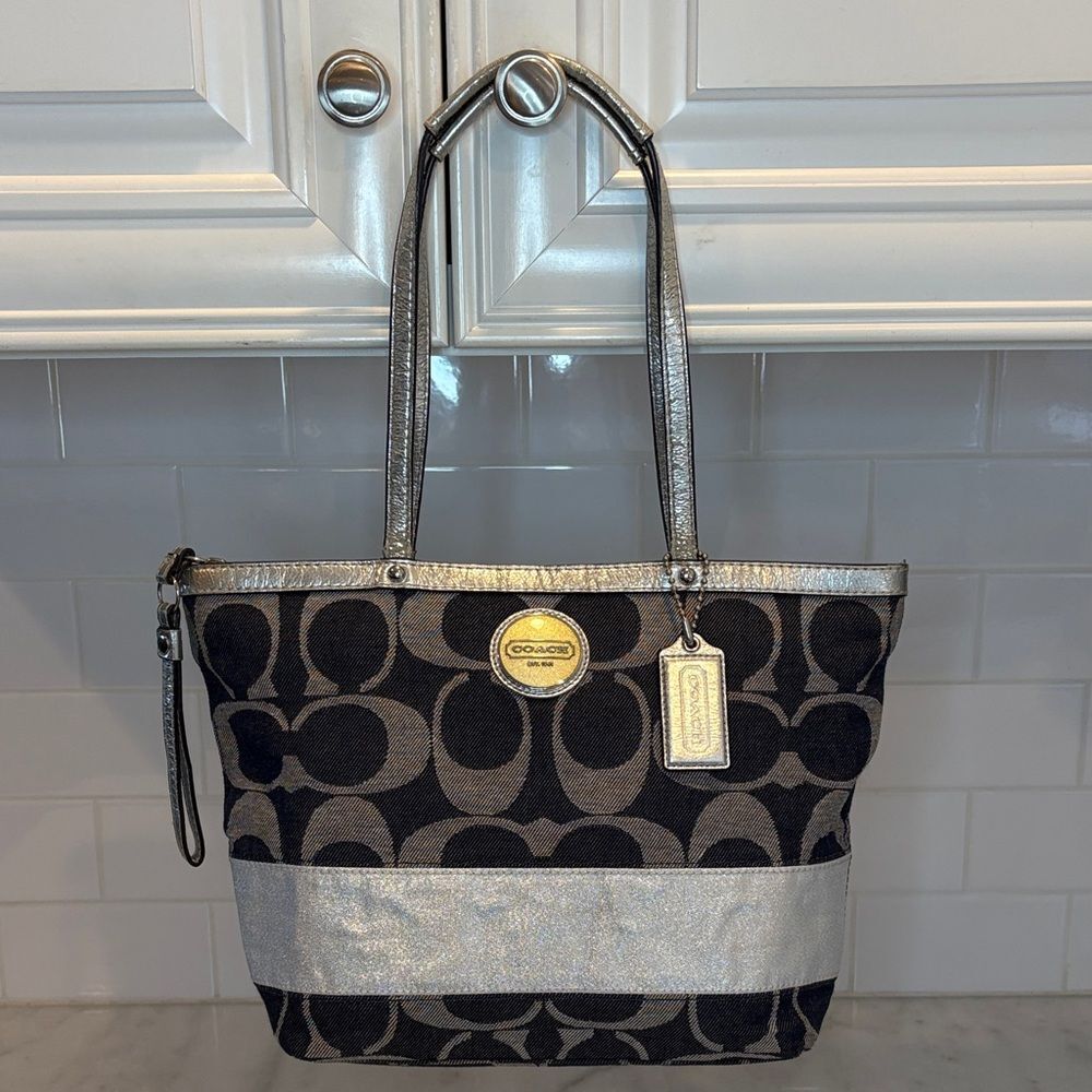 Coach Y2K Vintage Denim Jacquard Signature Stripe Tote